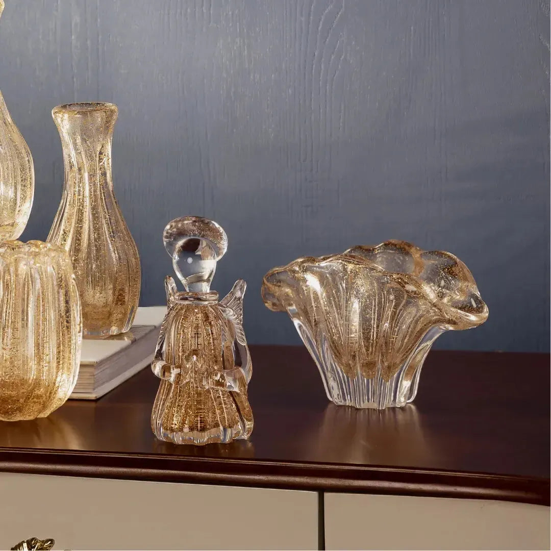 Adorno Decorativo Anjo Vidro Italy Dourado 7x7x15cm