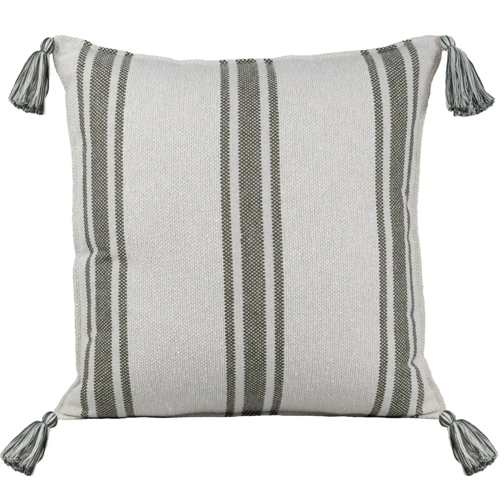 Almofada Bouclé Azul 60x60 Listra e Pingente de Tecido